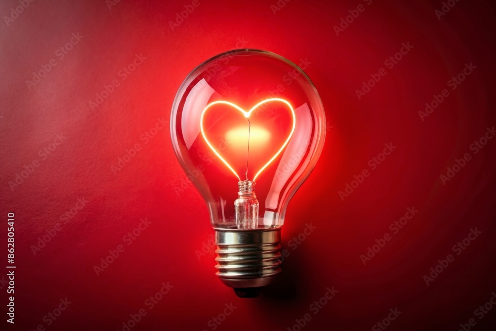 Light bulb with a heart-shape glowing filament, Valentine Day holiday concept Light bulb with a heart-shape glowing filament, Valentine Day holiday concept