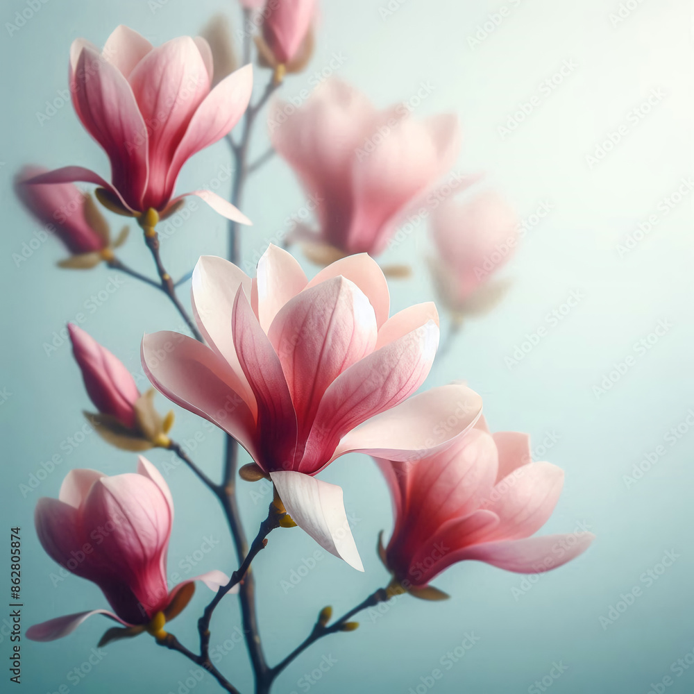 Elegant pink magnolia flowers in a soft pastel background, a floral beauty concept. Background with copy space Elegant pink magnolia flowers in a soft pastel background, a floral beauty concept. Background with copy space