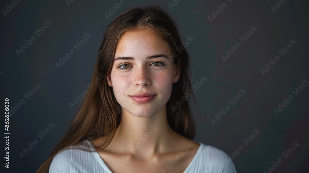An engaging portrait of a young female presenter with a solid background, emphasizing her articulate expression and captivating presence An engaging portrait of a young female presenter with a solid background, emphasizing her articulate expression and captivating presence
