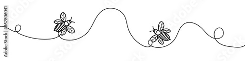 Continuous one line drawing of fliying bee. Simple illustration of honey bee line art vector illustration.