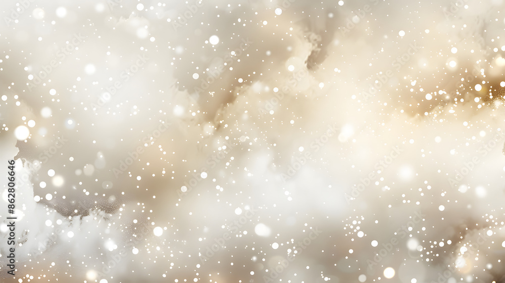 Obraz premium A tranquil background featuring soft beige and white bokeh lights, creating a serene and elegant atmosphere. Ideal for winter themes, peaceful designs, and sophisticated settings.