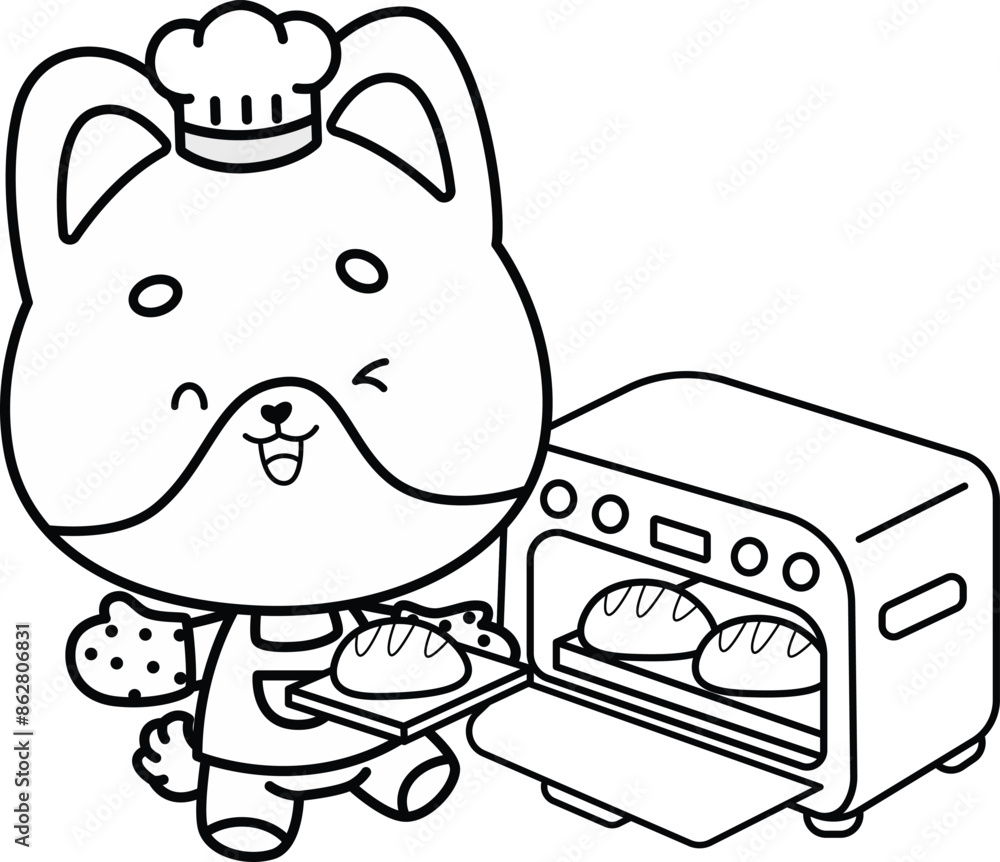 a vector of a dog baking bread in the oven a vector of a dog baking bread in the oven