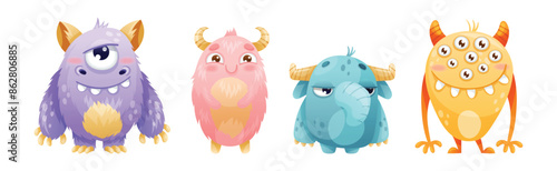 Funny Toothy Monsters as Friendly Fictional Creature Vector Set