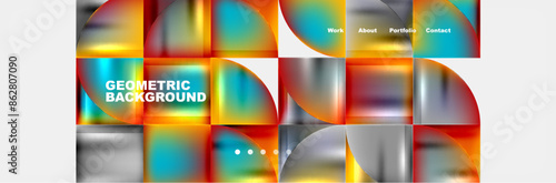 Round triangles and squares web site page template. Vector Illustration For Wallpaper, Banner, Background, Card, Book Illustration, landing page