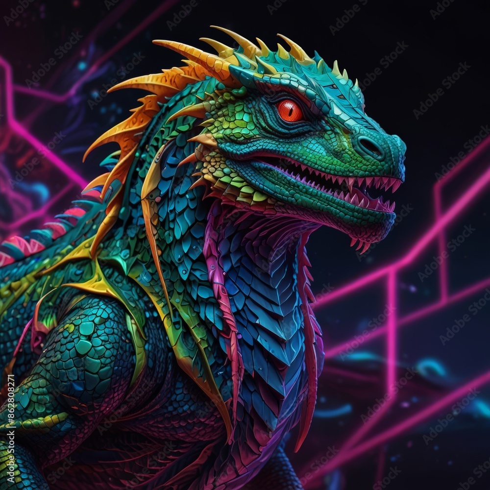 Obraz premium a colorful dragon with colorful designs on it