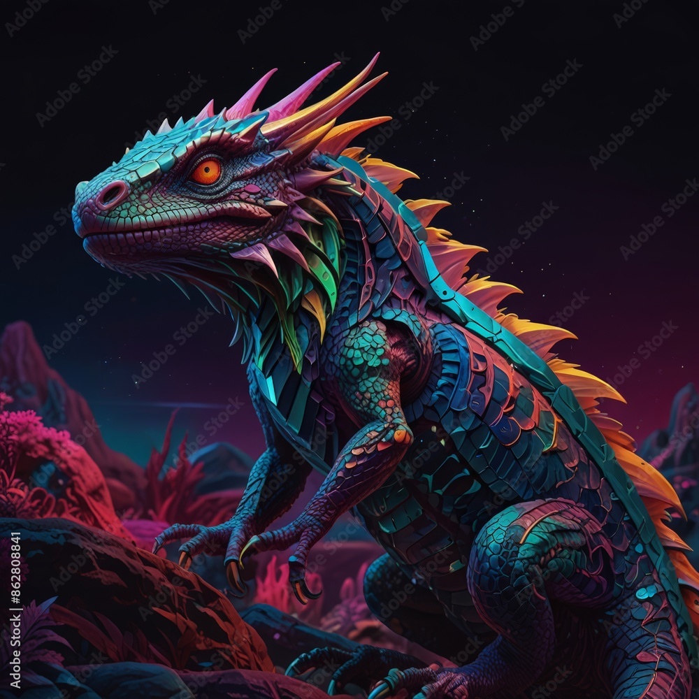 Obraz premium a colorful dragon with colorful designs on it