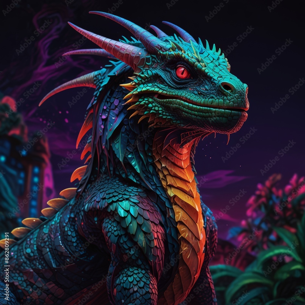 Obraz premium a colorful dragon with colorful designs on it