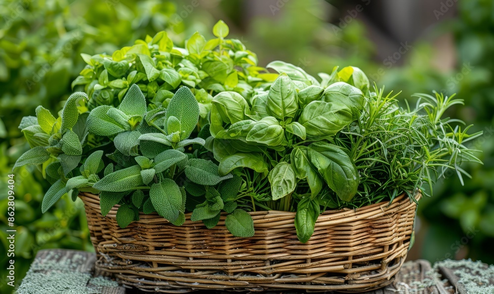A basket of fresh summer herbs A basket of fresh summer herbs
