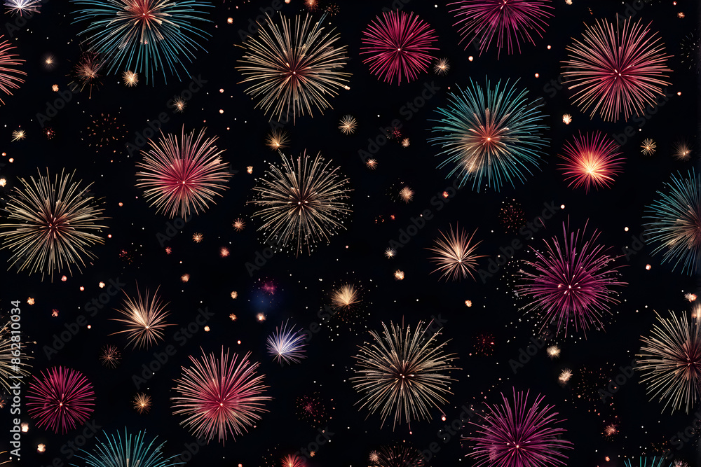 Naklejka premium firework background. Carefully layered and grouped for easy editing. This illustration is designed to make a smooth seamless pattern if you duplicate it vertically and horizontally to cover more space