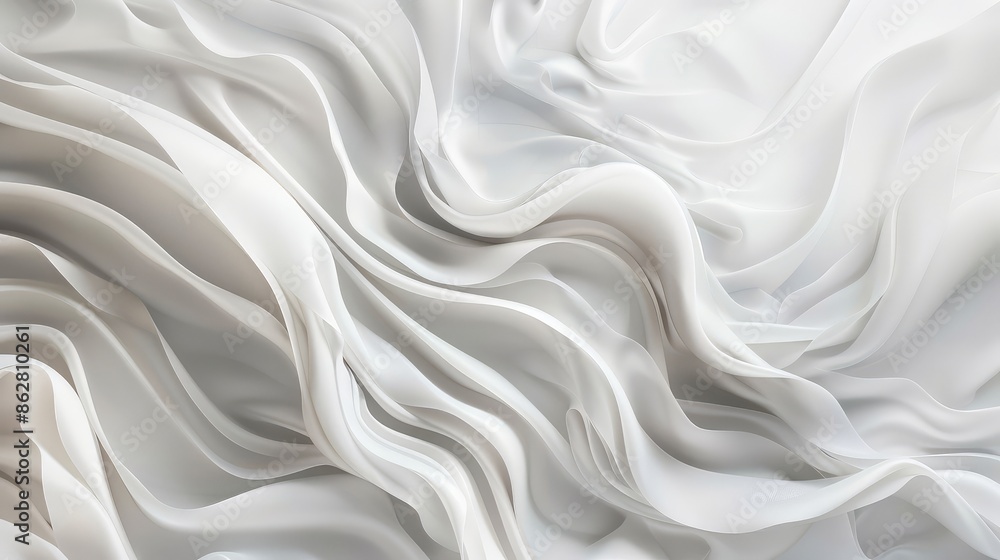 Fototapeta premium Abstract white waves flow harmoniously with a clean backdrop, creating a minimalistic and serene visual experience