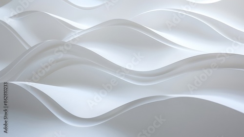 Abstract white waves flow harmoniously with a clean backdrop, creating a minimalistic and serene visual experience