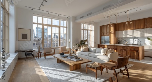 Wallpaper Mural Modern Living Room With Sectional Sofa And Kitchenette Torontodigital.ca