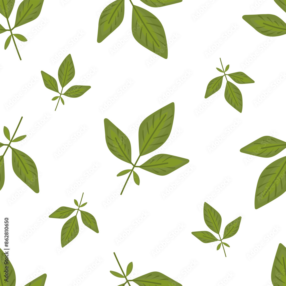 Naklejka premium Leaves simple seamless pattern. Botanical summer background, vector isolated on white background.