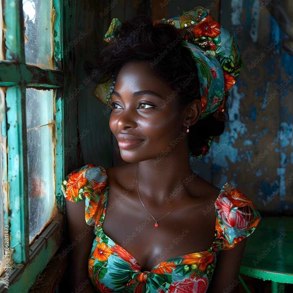 A woman with a floral print dress A woman with a floral print dress
