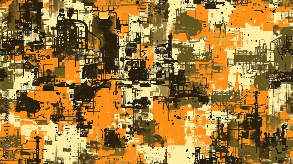 Abstract Urban Landscape in Orange and Green Abstract Urban Landscape in Orange and Green