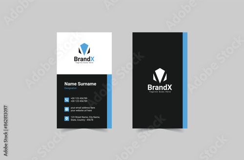 Vertical Corporate Business Card Design vector. Modern elegant Clean design. Vertical business card print template photo