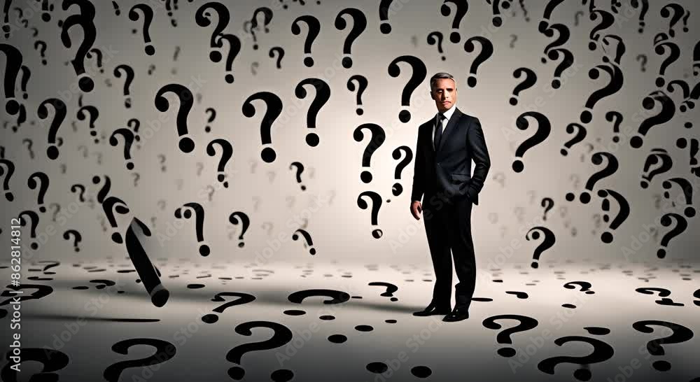 Businessman surrounded by question marks. Businessman surrounded by question marks.