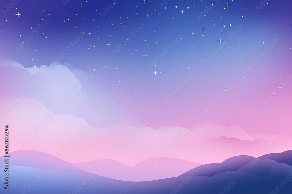 Fototapeta premium beautiful Northern lights sky, Aurora borealis, psychedelic Gradient landscape with hills, soft colors, blue, pink, violet