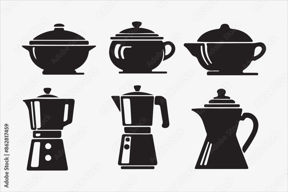 kitchenware silhouette vector illustration on a White Background kitchenware silhouette vector illustration on a White Background
