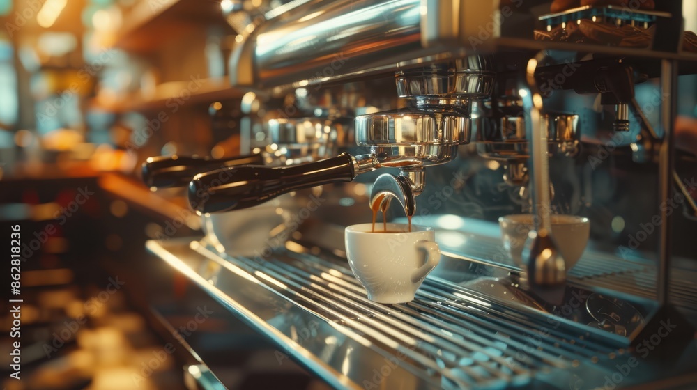 The espresso machine brewing coffee The espresso machine brewing coffee
