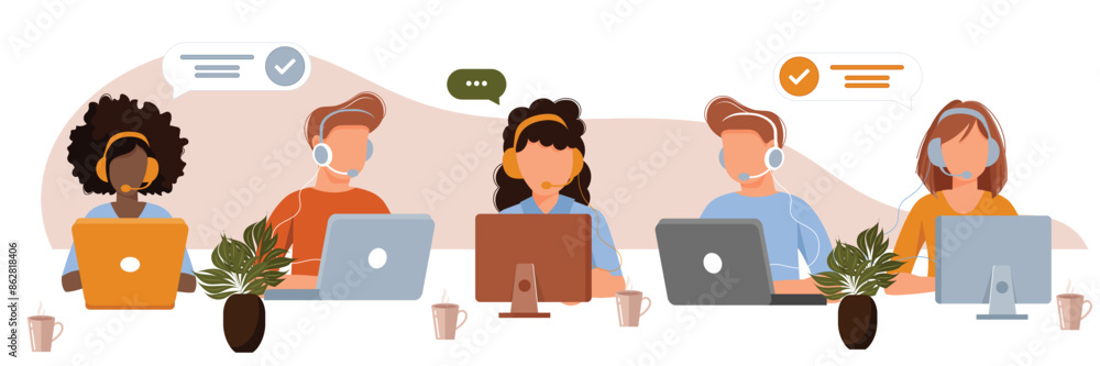 Live support concept. Business customer care service concept. Icon for contact us, support, help, phone call and website click. Flat vector illustration. Live support concept. Business customer care service concept. Icon for contact us, support, help, phone call and website click. Flat vector illustration.