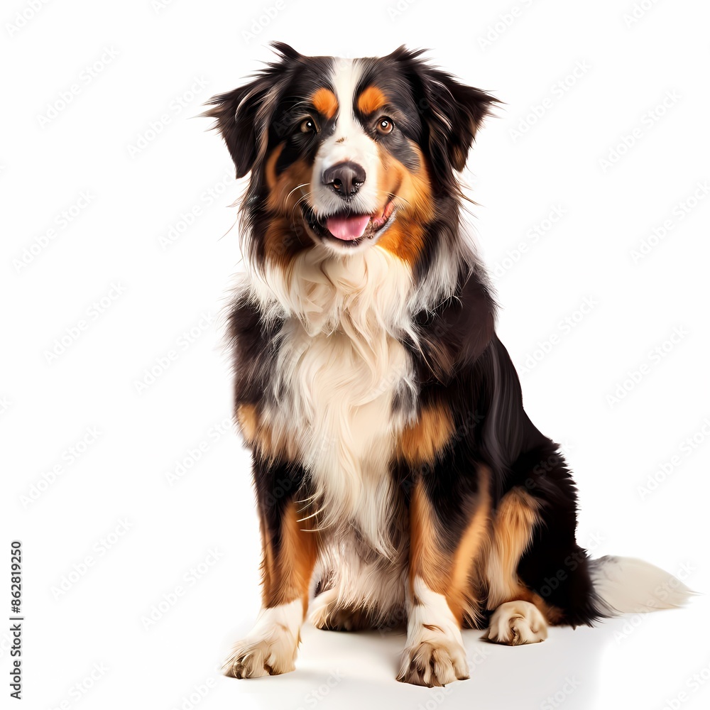 English shepherd dog breed standing against white background, AI Generated English shepherd dog breed standing against white background, AI Generated