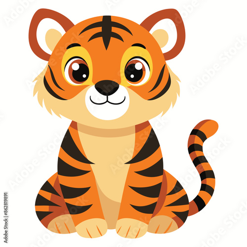 cute tiger cub sits isolated on white