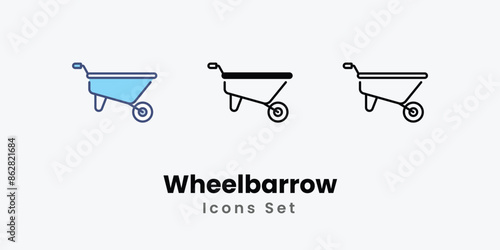 Wheelbarrow icons vector set stock illustration