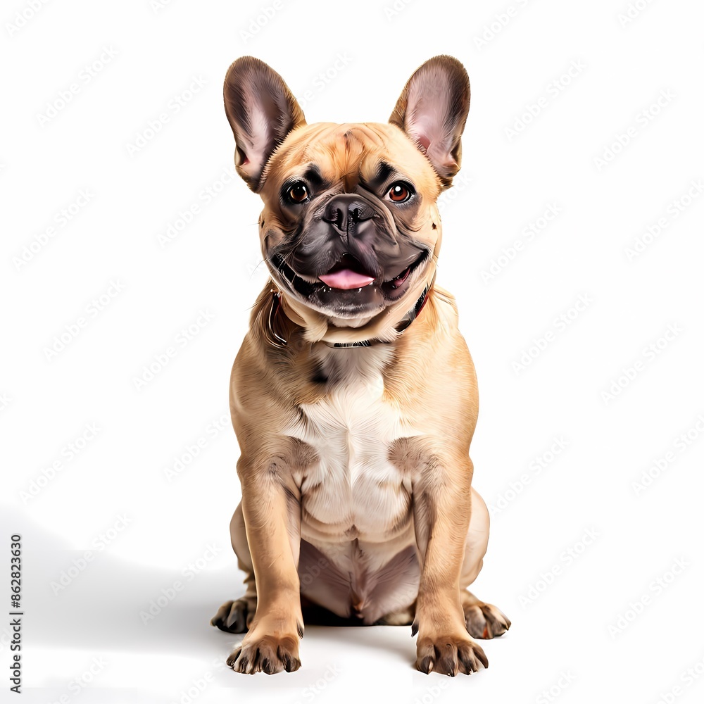 French bulldog dog breed standing against white background, AI Generated French bulldog dog breed standing against white background, AI Generated