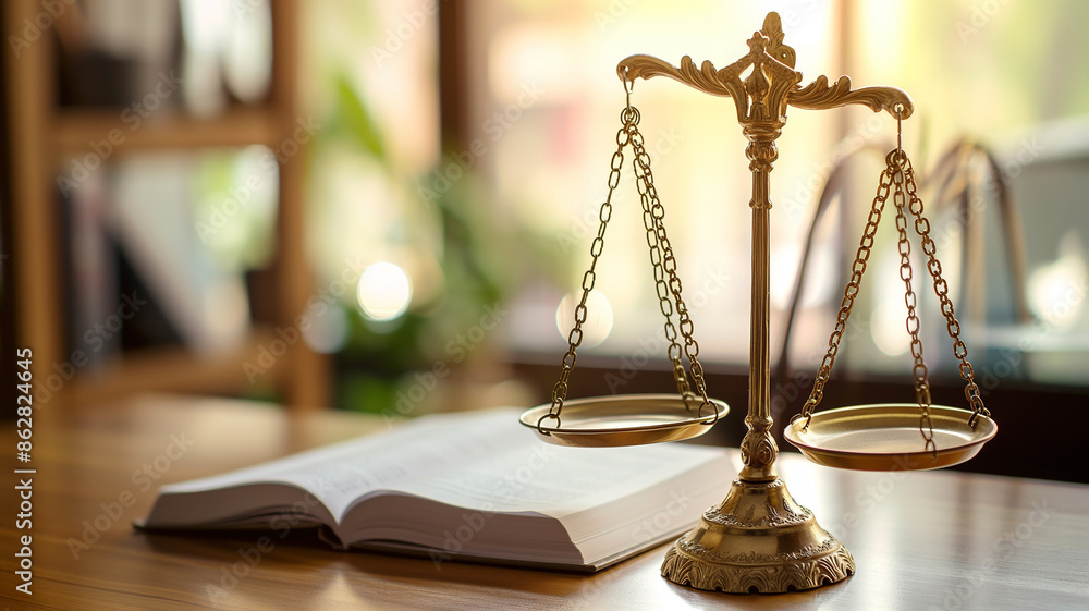 Labor law and business concept. The company's lawyers are examining the legal details of the agreement. Lawyers review company contracts. Scales of justice and law book. Labor law and business concept. The company's lawyers are examining the legal details of the agreement. Lawyers review company contracts. Scales of justice and law book.