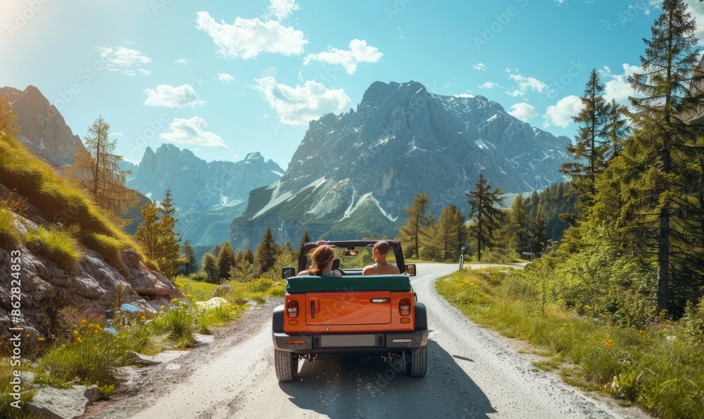 A family enjoying a scenic drive through the mountains A family enjoying a scenic drive through the mountains