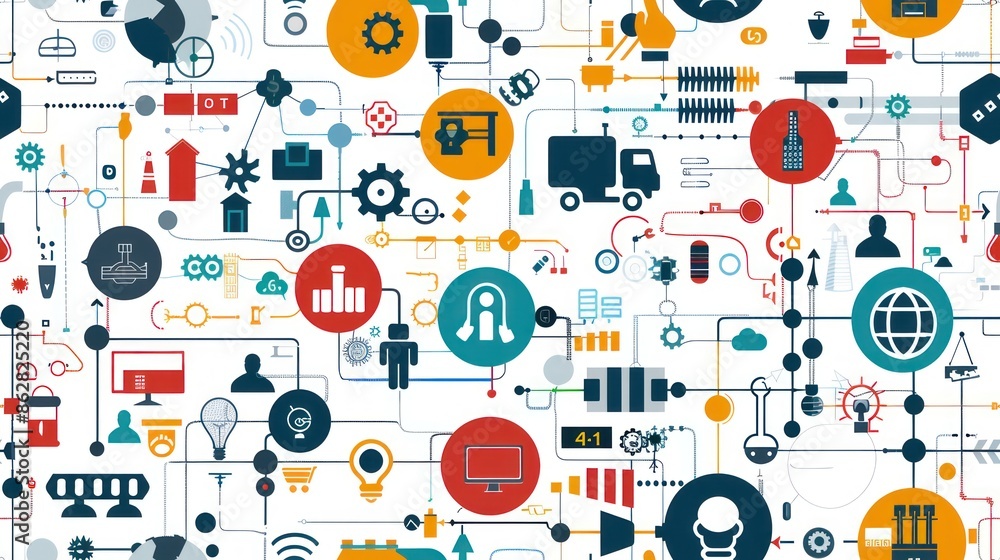 Abstract Illustration of Connected Icons Representing Industry and Technology Abstract Illustration of Connected Icons Representing Industry and Technology