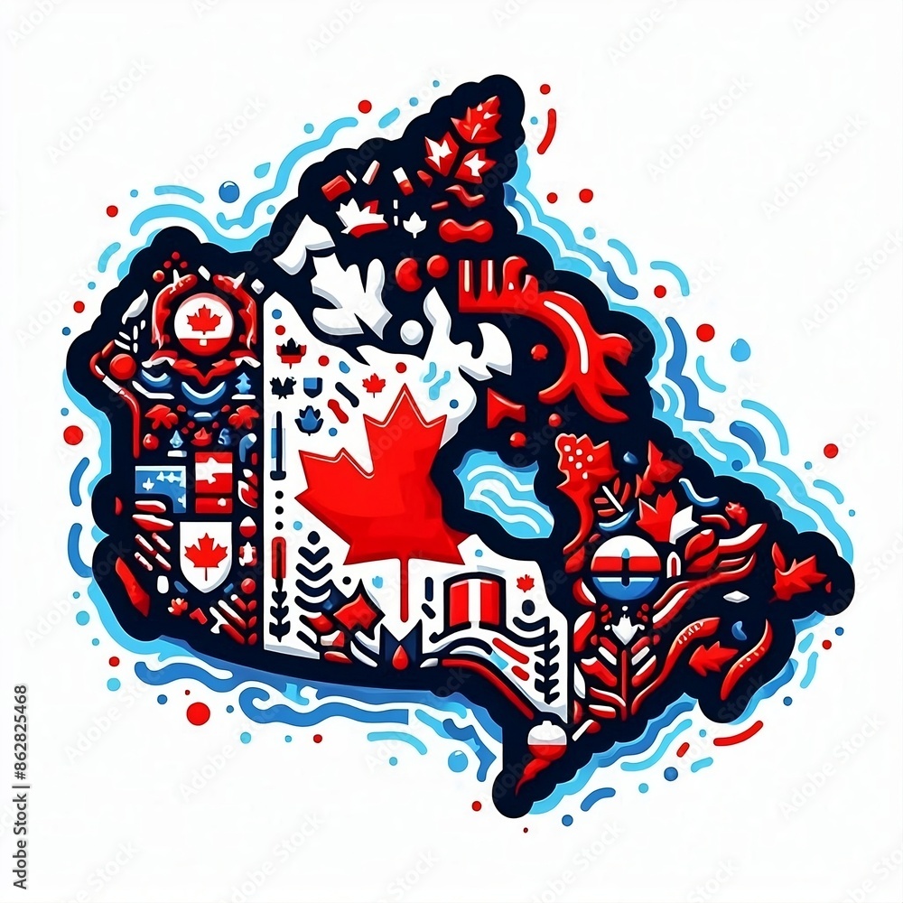 canada map shaped flag national vector illustration on a white ...