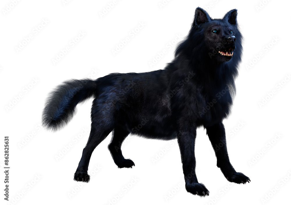 3D Rendering Black Wolf on White 3D Rendering Black Wolf on White