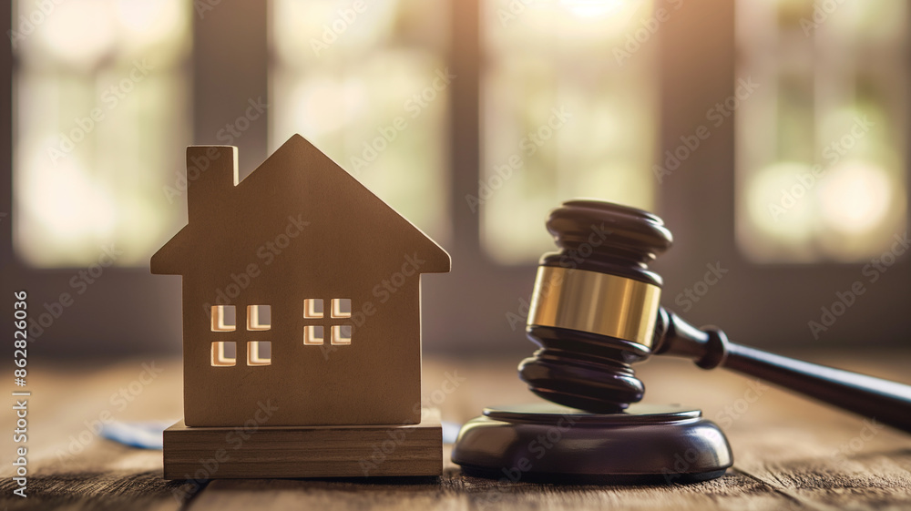 Business and Law concept. Gavel and wooden house on the background. Houses with unpaid mortgage. The law that regulates the real estate industry. Houses sold at auction. Business and Law concept. Gavel and wooden house on the background. Houses with unpaid mortgage. The law that regulates the real estate industry. Houses sold at auction.