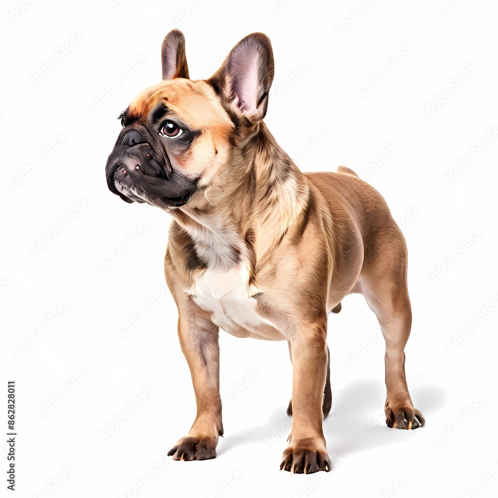 French bulldog dog breed standing against white background, AI Generated French bulldog dog breed standing against white background, AI Generated