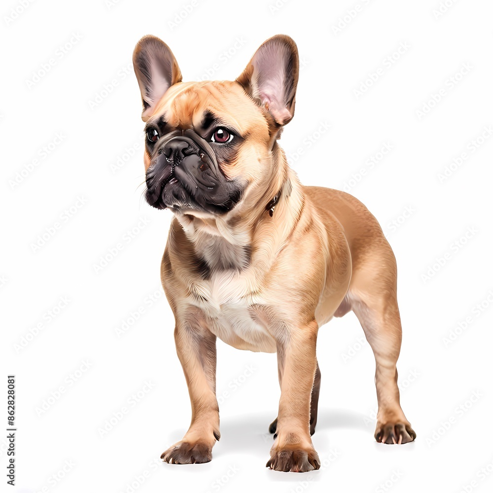 French bulldog dog breed standing against white background, AI Generated French bulldog dog breed standing against white background, AI Generated