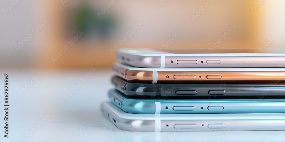 A stack of smartphones on a table showcasing various models and ...