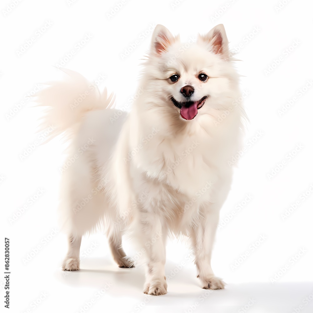 Obraz premium German spitz dog breed standing against white background, AI Generated