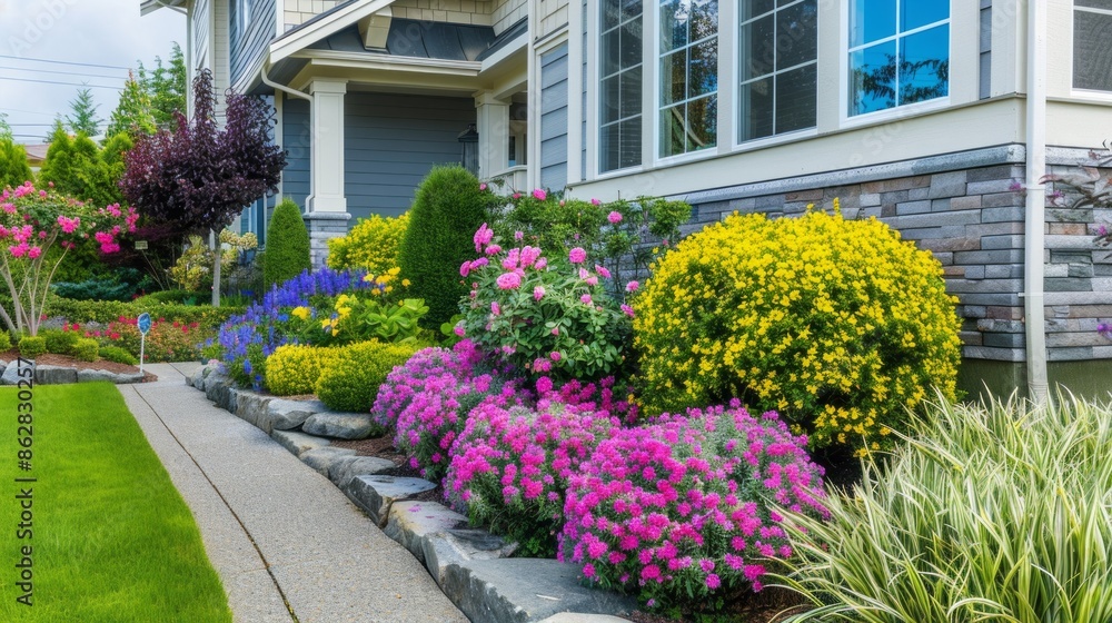 A beautiful garden with a variety of flowers and bushes A beautiful garden with a variety of flowers and bushes