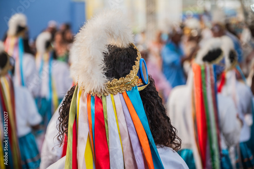 Congado or Congada in Minas Gerais State in Brazil, a famous expression of Brazilian and african culture and religiosity with dancers, kings, queens, catholic saints, drums and crowns. photo