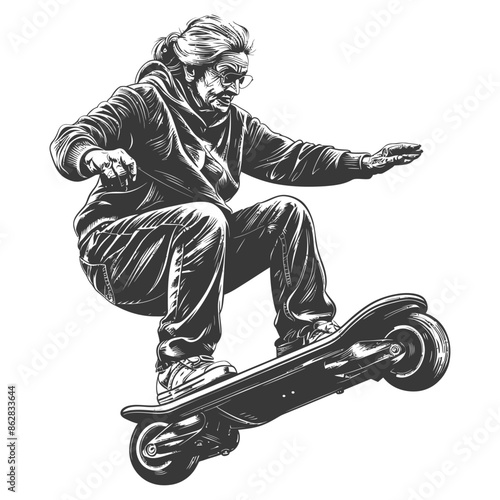 skater riding skateboard black and white clip art preview