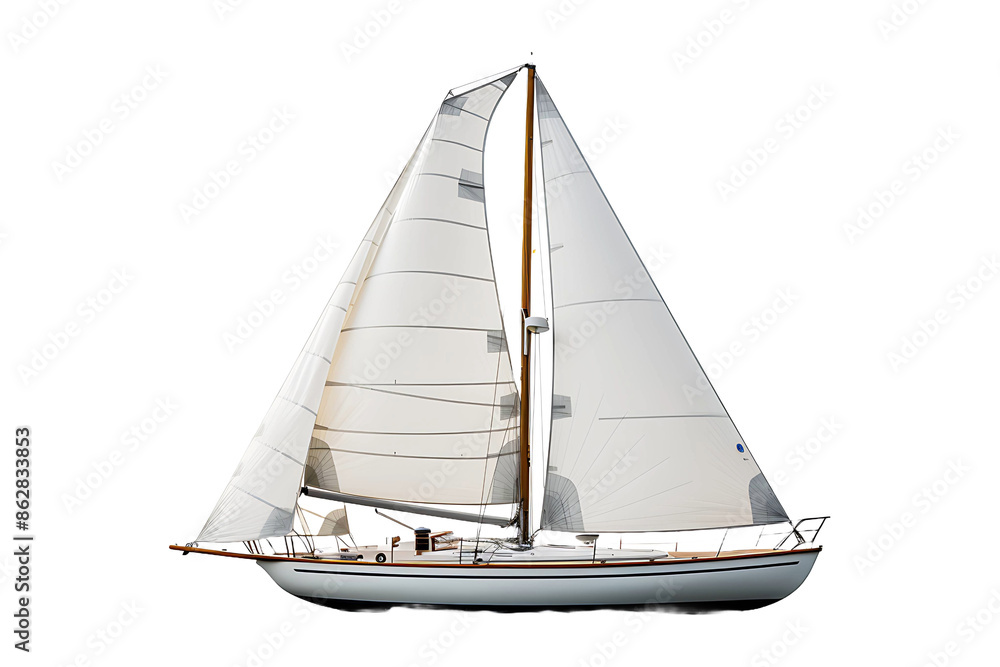 A small white yacht sails on the sea top view Isolated on transparent background A small white yacht sails on the sea top view Isolated on transparent background