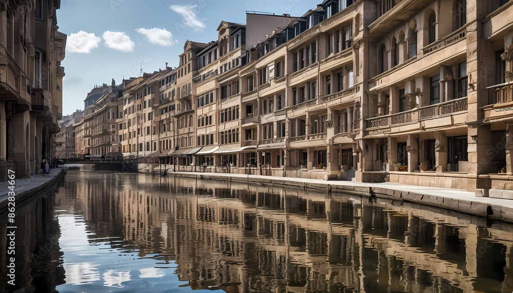 Naklejka premium urban architecture on the river, highly detailed, photorealistic. Generative AI, Generative, AI