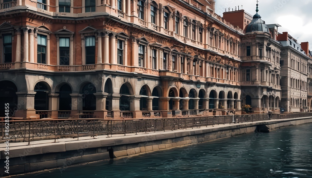 Naklejka premium urban architecture on the river, highly detailed, photorealistic. Generative AI, Generative, AI