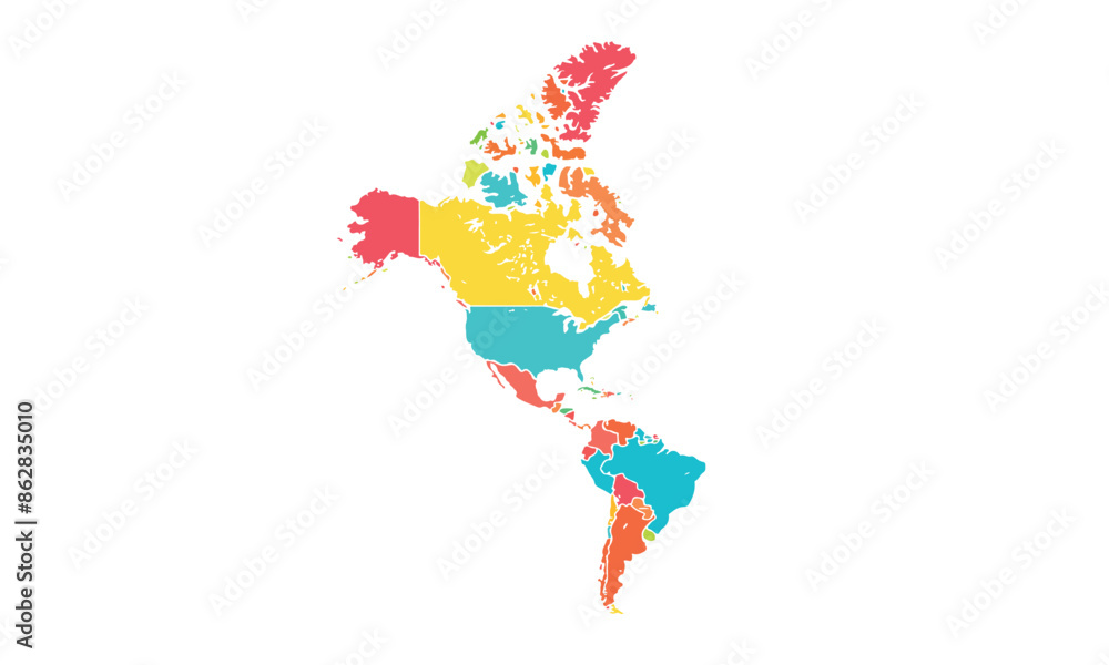 Obraz premium Map of americas north and south isolated modern colorful style. for website layouts, background, education, precise, customizable, Travel worldwide, map silhouette backdrop, earth geography.