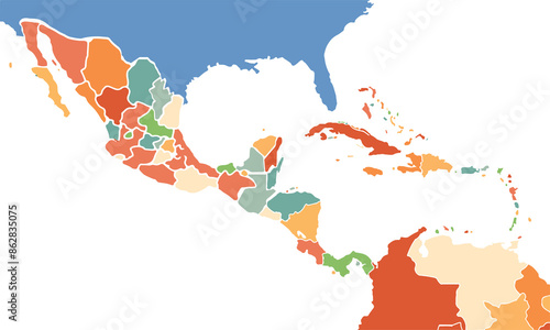 Map of central america isolated modern colorful style. for website layouts, background, education, precise, customizable, Travel worldwide, map silhouette backdrop, earth geography, political,reports.