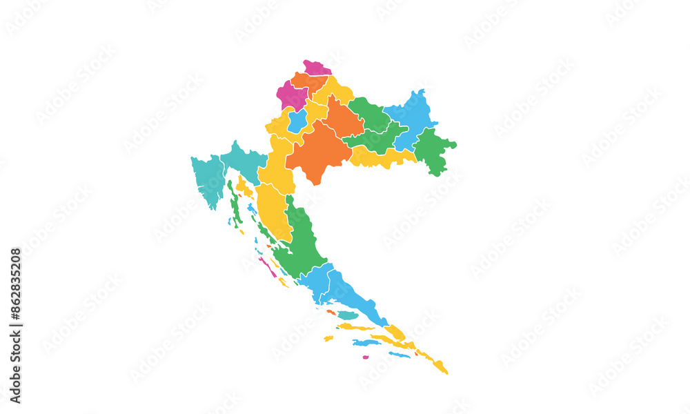 Obraz premium Croatia map isolated modern colorful style. for website layouts, background, education, precise, customizable, Travel worldwide, map silhouette backdrop, earth geography, political, reports.