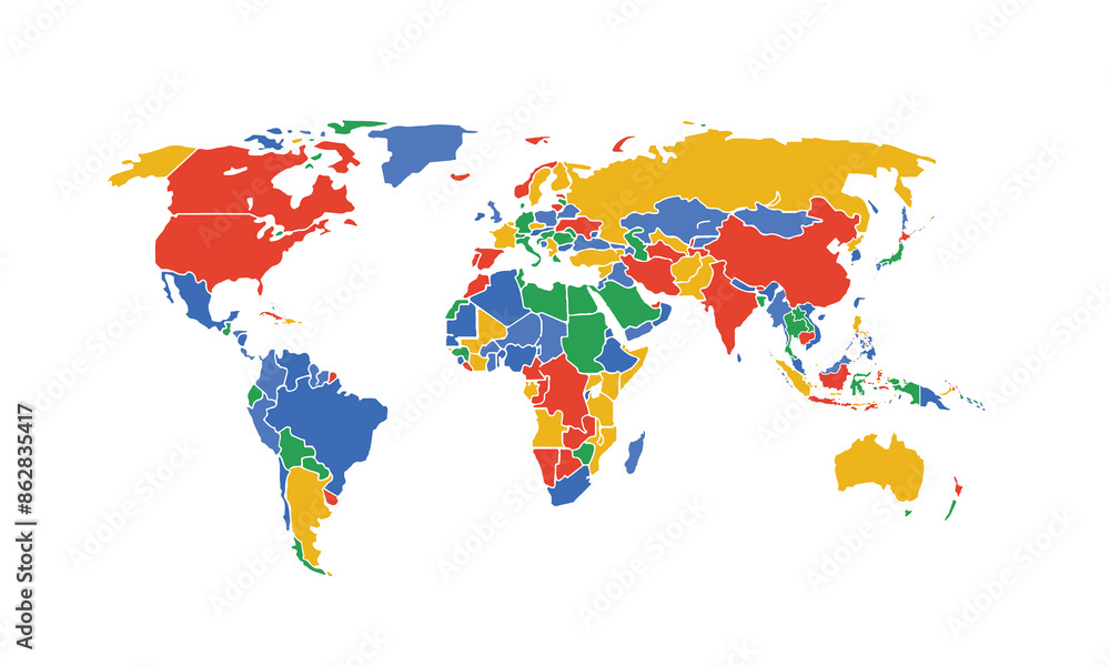 Obraz premium Map of world isolated modern colorful style. for website layouts, background, education, precise, customizable, Travel worldwide, map silhouette backdrop, earth geography, political, reports.