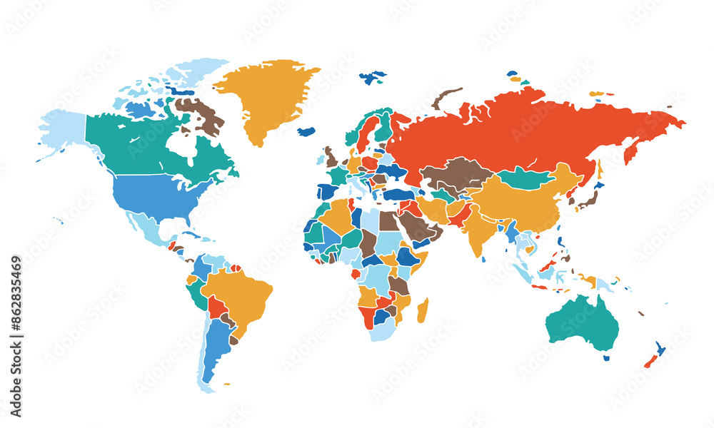 Obraz premium Map of world isolated modern colorful style. for website layouts, background, education, precise, customizable, Travel worldwide, map silhouette backdrop, earth geography, political, reports.